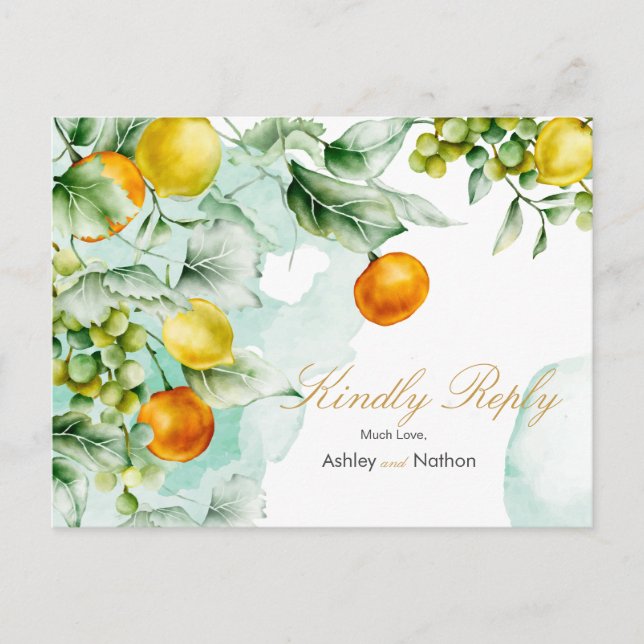 Elegant Floral & Fruit watercolour Summer Wedding  Postcard (Front)