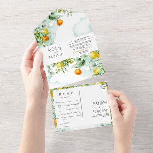Elegant floral & Fruits watercolour summer Wedding All In One Invitation