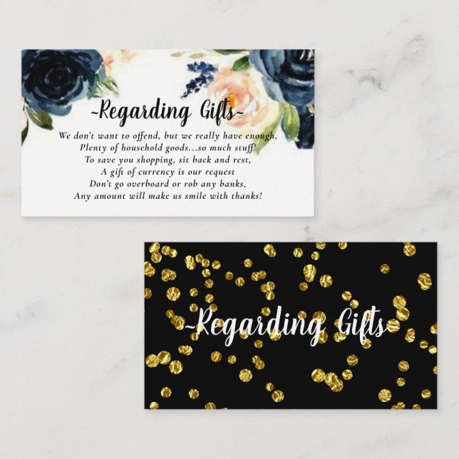 Elegant Floral Fund Instead of Gifts Fund Cards (Front/Back)