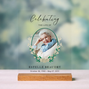 Elegant Floral Funeral Celebration of life Photo Acrylic Sign