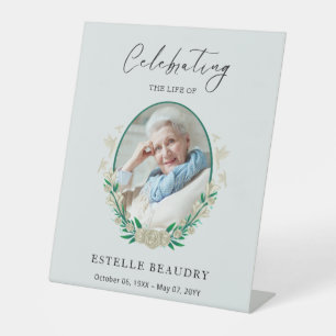 Elegant Floral Funeral Celebration of life Photo Pedestal Sign