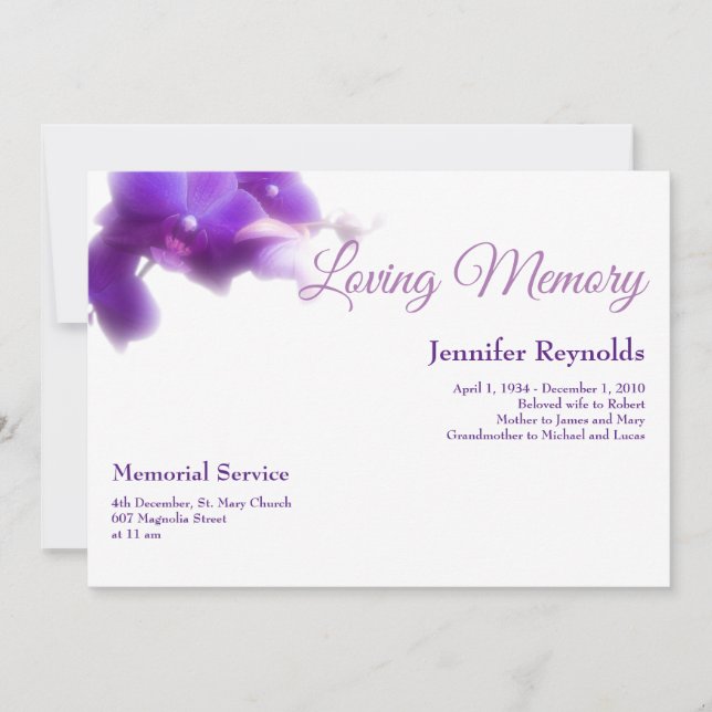 Elegant Floral Funeral Memorial Photo Announcement (Front)