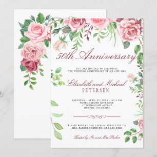 Elegant Floral Garden 50th Wedding Anniversary Invitation