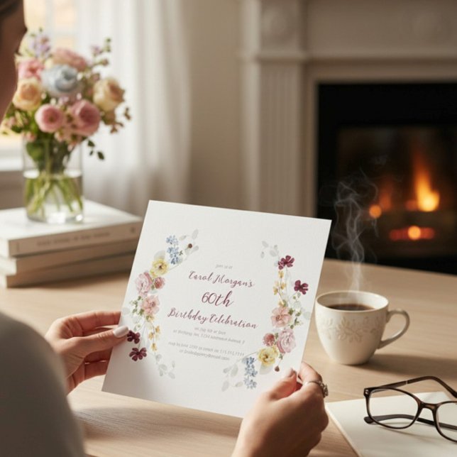 Elegant Floral Garden 60th Birthday Invitation (Creator Uploaded)
