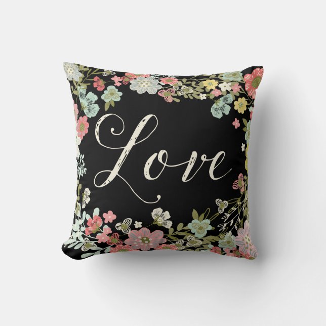 Elegant Floral Garden Beautiful Love Script Cushion (Front)