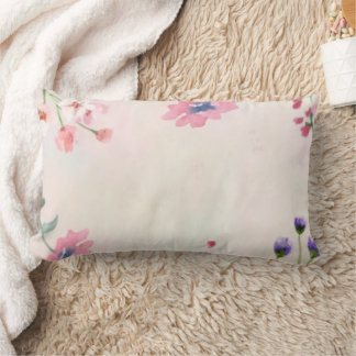 Elegant Floral Garden Blue Butterfly Lumbar Pillow