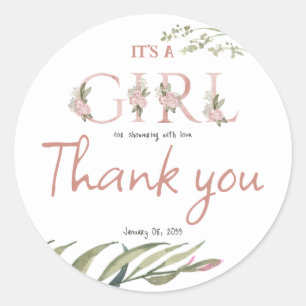 Elegant Floral Garden Blush Pink Girl Baby Shower Classic Round Sticker