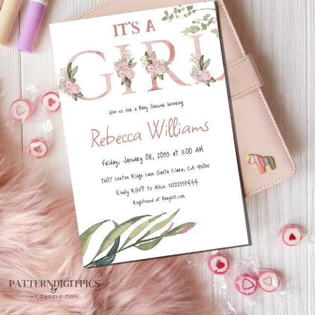 Elegant Floral Garden Blush Pink Girl Baby Shower Invitation (Creator Uploaded)