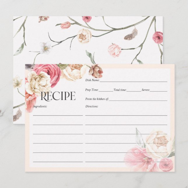 Elegant floral garden bridal shower recipe cards (Front/Back)