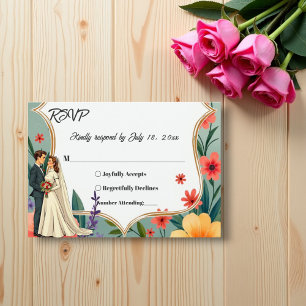 Elegant Floral Garden Bride & Groom Summer Wedding RSVP Card