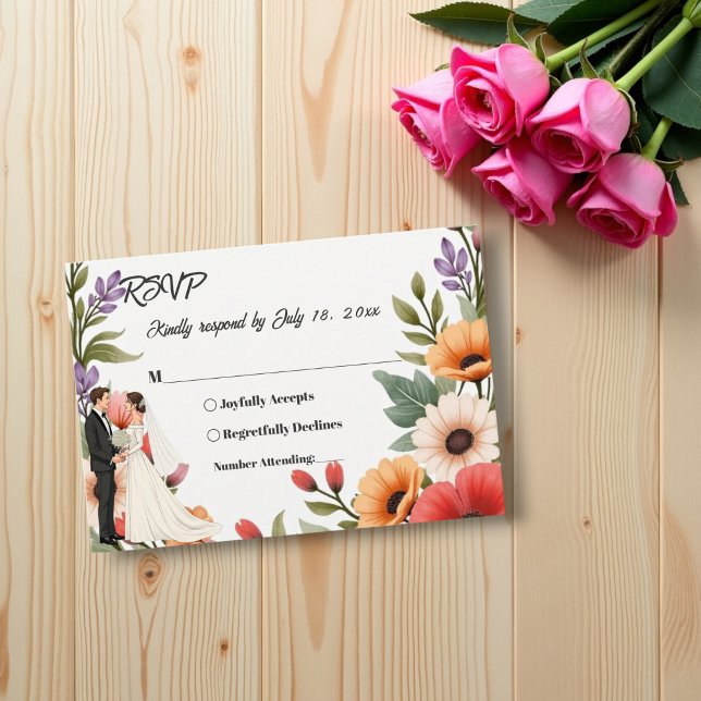 Elegant Floral Garden Bride & Groom Summer Wedding RSVP Card (Creator Uploaded)