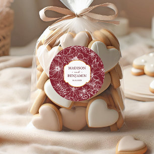 Elegant Floral Garden Gold Burgundy Wedding Classic Round Sticker