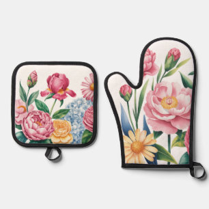 Elegant Floral Garden Oven Mitt & Pot Holders Oven Mitt & Pot Holder Set