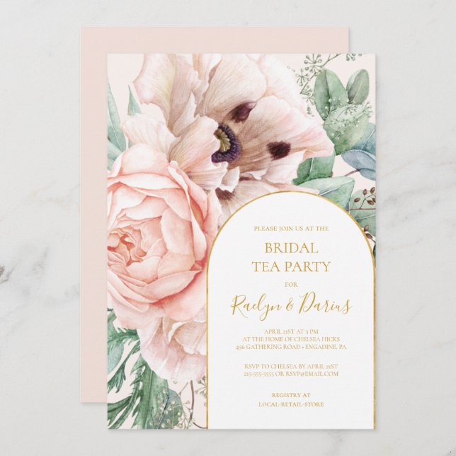 Elegant Floral Garden | Pastel Bridal Tea Party Invitation (Front/Back)