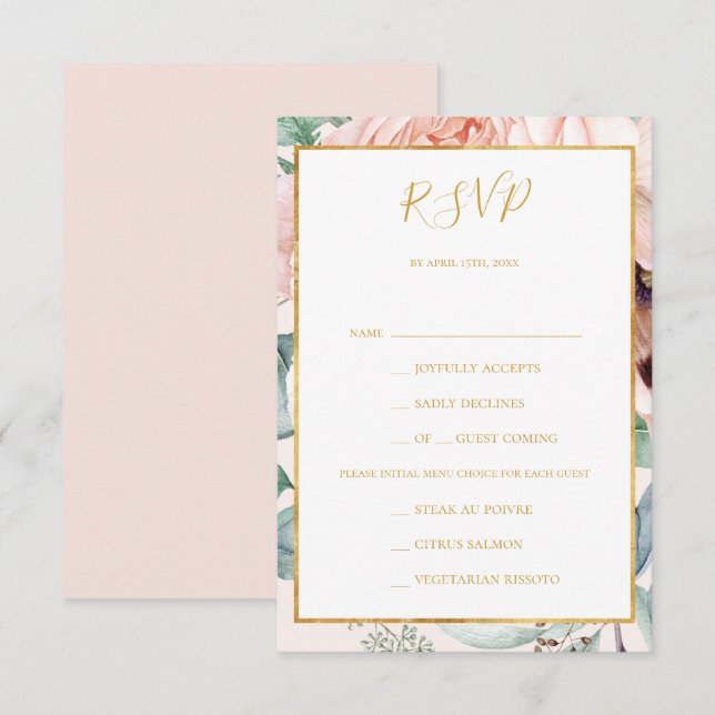 Elegant Floral Garden Pastel Menu Choice RSVP Card (Front/Back)