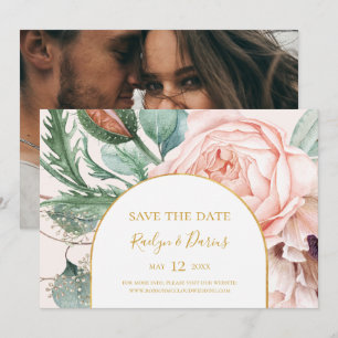 Elegant Floral Garden Pastel Photo Horizontal Save The Date