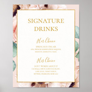 Elegant Floral Garden Pastel Signature Drinks Poster