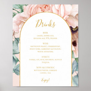 Elegant Floral Garden   Pastel Wedding Drinks Menu Poster