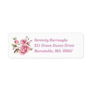 Elegant Floral Garden Spring Watercolor Pink Roses Return Address Label