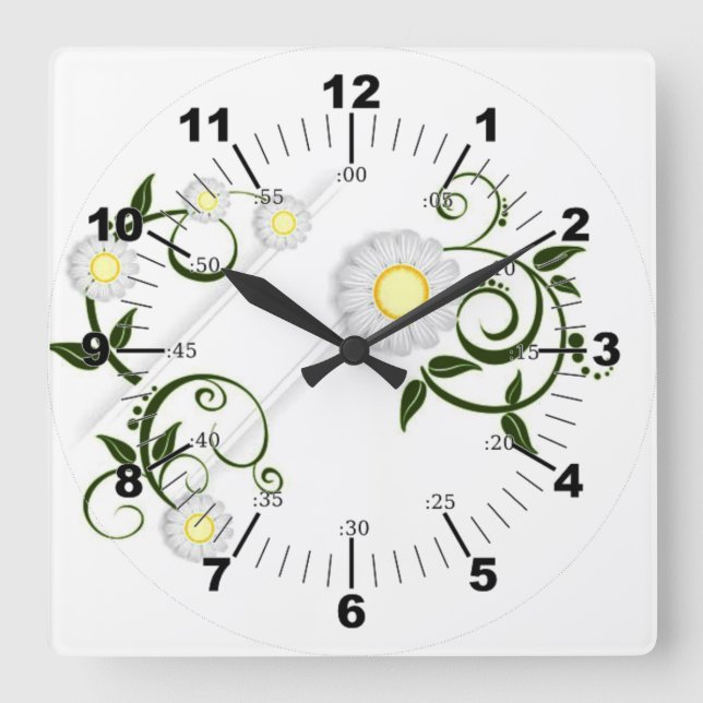 Elegant Floral Garden Square Wall Clock (Front)