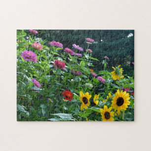 Elegant floral garden sunflowers zinnias daisies jigsaw puzzle