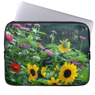 Elegant floral garden sunflowers zinnias daisies laptop sleeve