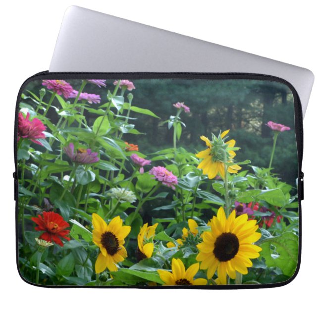 Elegant floral garden sunflowers zinnias daisies  laptop sleeve (Front)
