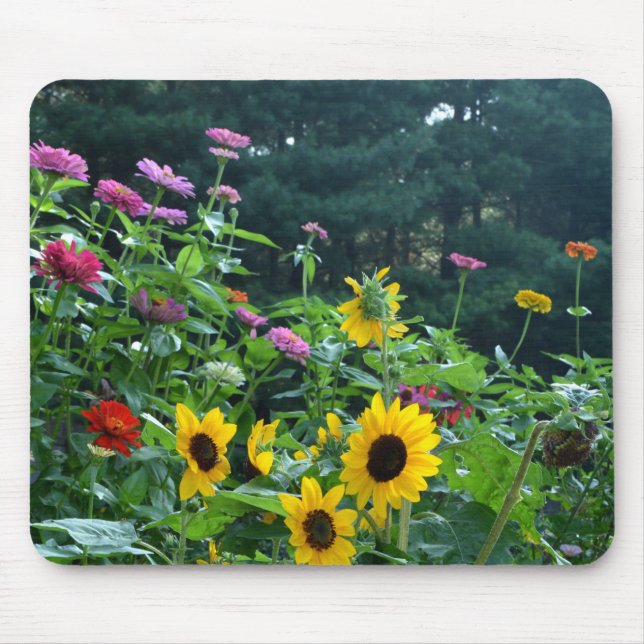 Elegant floral garden sunflowers zinnias daisies  mouse pad (Front)