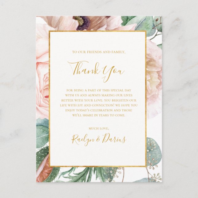 Elegant Floral Garden | Thank You Reception Card (Front)
