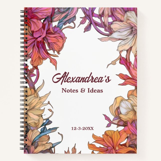 Elegant Floral Garden Watercolor Flowers Custom Notebook (Front)