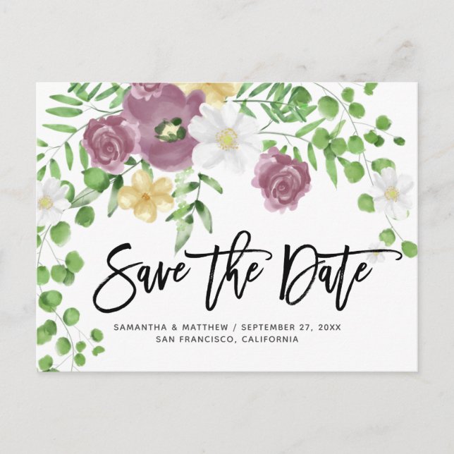 Elegant Floral Garden Wedding Save The Date Postcard (Front)