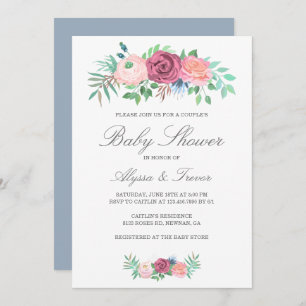 Elegant Floral Garland Girl Couples Baby Shower Invitation