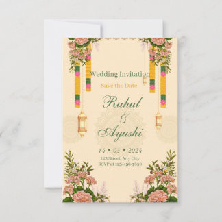 Elegant Floral Garland Mandap Wedding Invitation