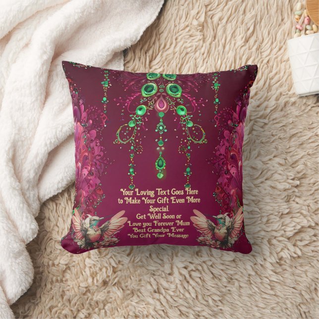 Elegant Floral Gem Backing Hummingbird Cushion (Blanket)