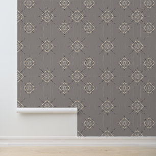 Elegant Floral Geometric Pattern on Grey Wallpaper