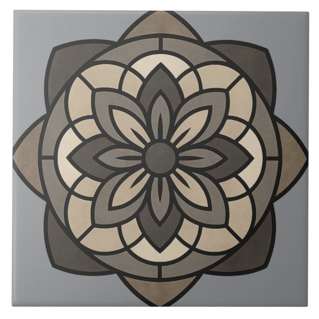Elegant Floral Geometry Ceramic Tile (Front)