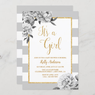Elegant Floral Girl Baby Shower Invitation