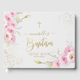 Elegant Floral Girl Baptism  Guest Book