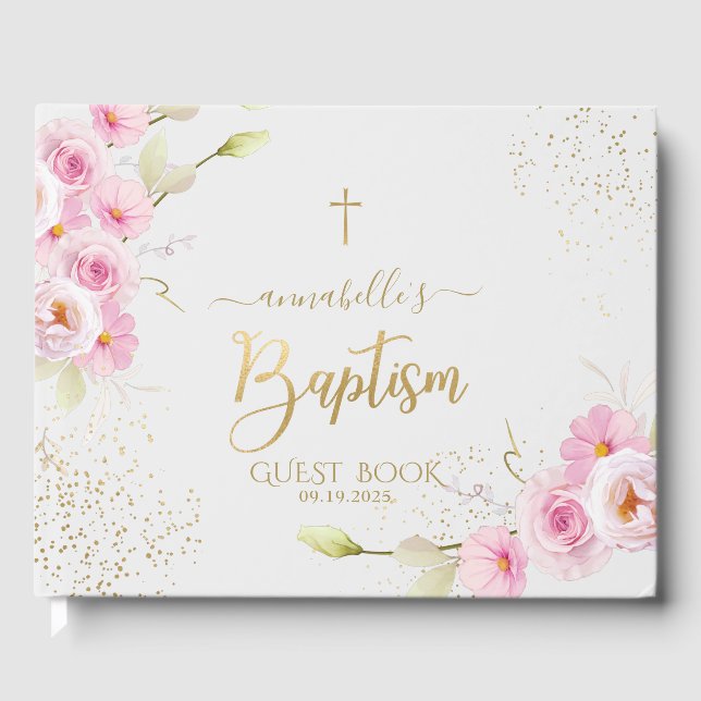 Elegant Floral Girl Baptism  Guest Book (Front)