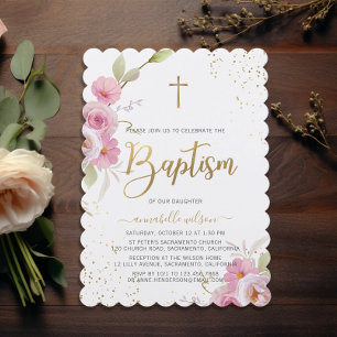 Elegant Floral Girl Baptism Invitation