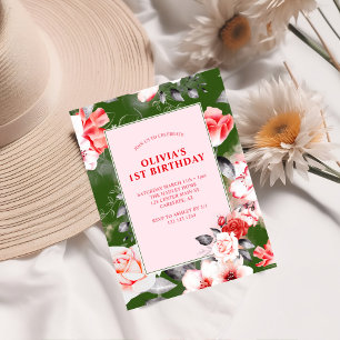 Elegant Floral Girls 1st Birthday Invitation