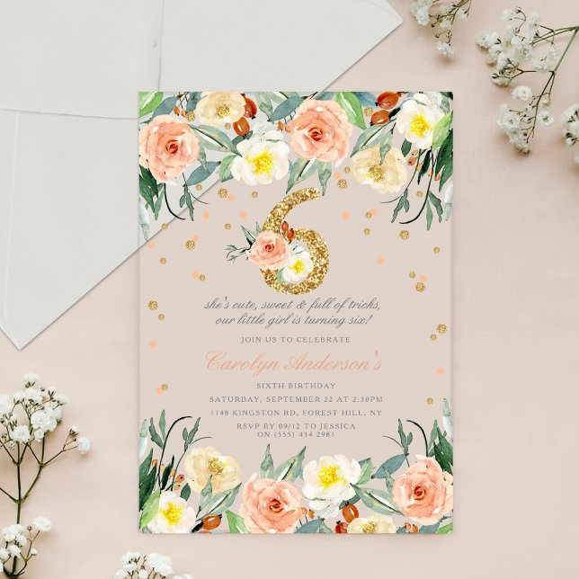Elegant Floral Girls 6th Birthday Acrylic Invitations (Creator Uploaded)