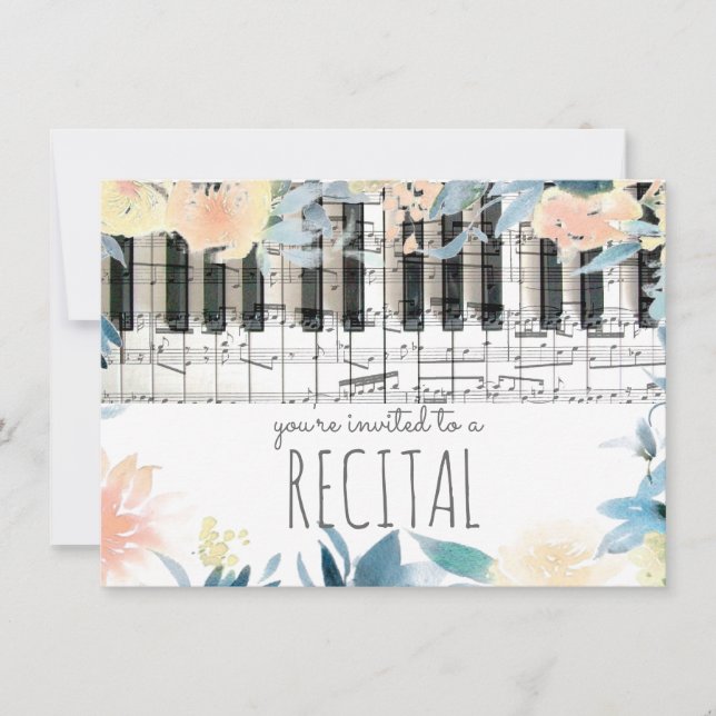 elegant floral girly music recital invitation (Front)