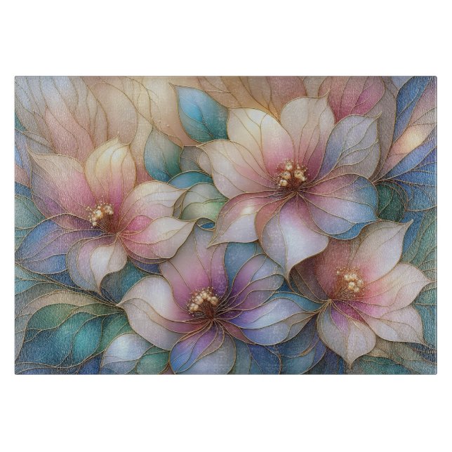 Elegant Floral Glass Cutting Board (Front)