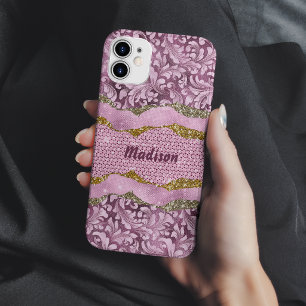 Elegant floral glittery Purple pink gold monogram iPhone 13 Case