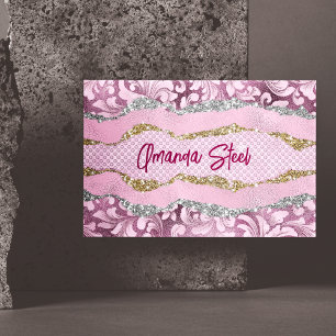 Elegant floral glittery Purple pink gold monogram Magnetic Business Card