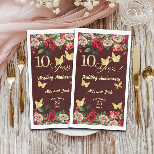 Elegant Floral Gold 10th Wedding Anniversary Napkin