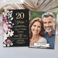 Elegant Floral Gold 20th Wedding Anniversary Photo