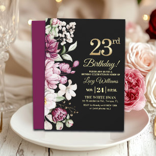 Elegant Floral Gold 23 Birthday Party Invitation