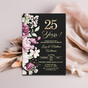 Elegant Floral Gold 25th Wedding Anniversary  Invitation